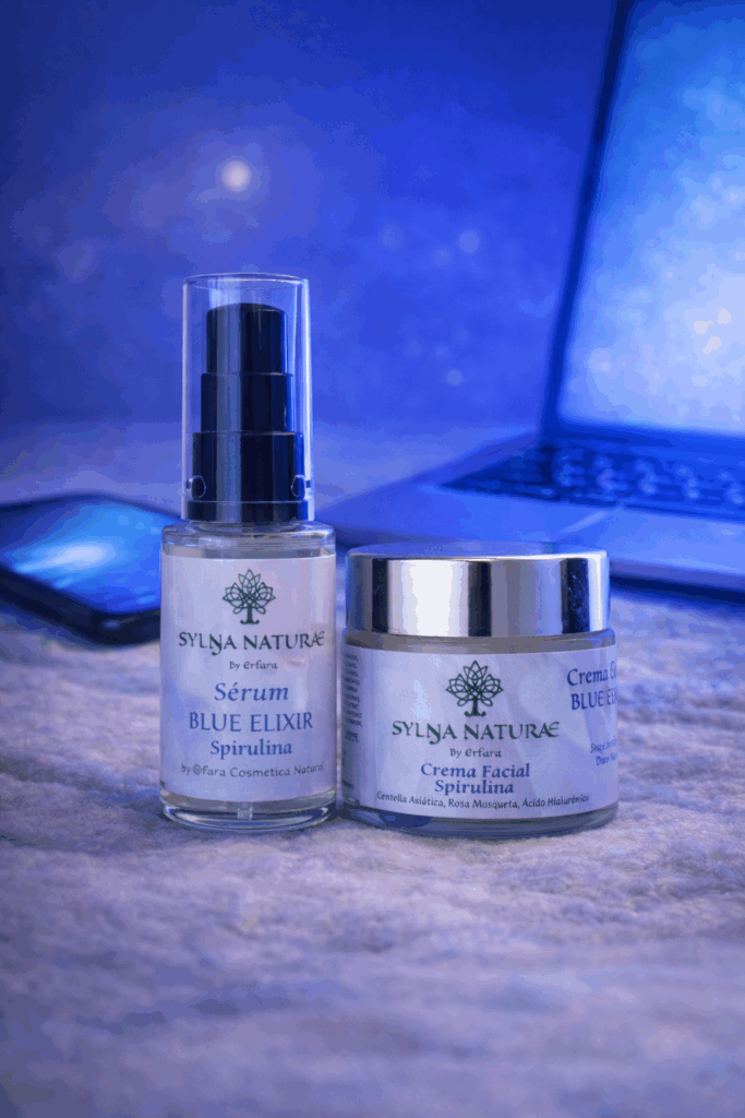 Sérum y crema Blue Elixir de SYLNA NATURÆ con protección antioxidante frente a la luz azul de pantallas